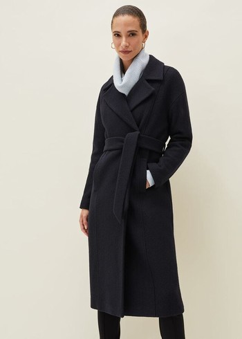 Phase Eight Carlotta Wrap Wool Coats Navy Australia | LE8064731